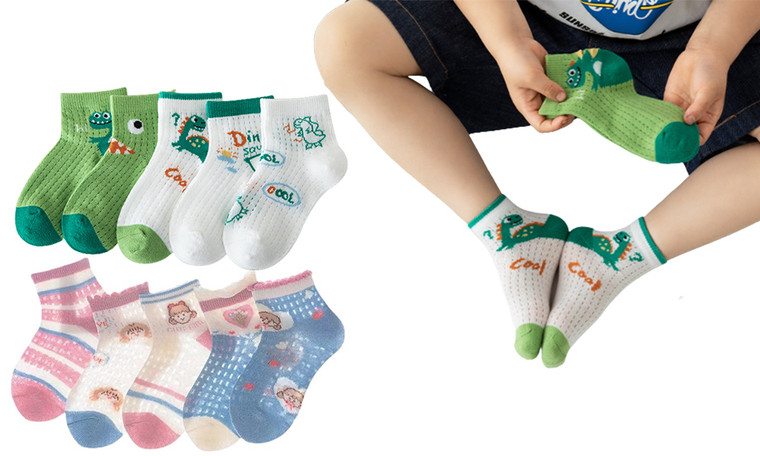 2306 NEW 5PC Summer Thin Children's Cartoon Mesh Breathable Socks 7444LA