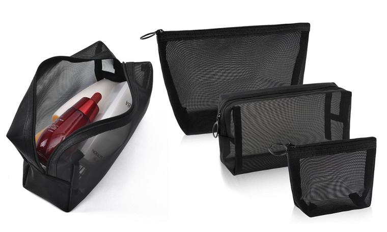 2306 NEW 3PC Mesh Makeup Bag Storage Bag Three Piece Set 7458LA