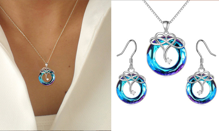 2306 NEW 8-character Love Crystal Ring Zircon Necklace Earring Set 7473LA