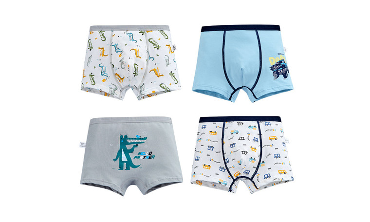 2306 NEW 4PC Boys' Pure Cotton Underwear Cartoon Dinosaur Print Flat Corner Pants 7474LA