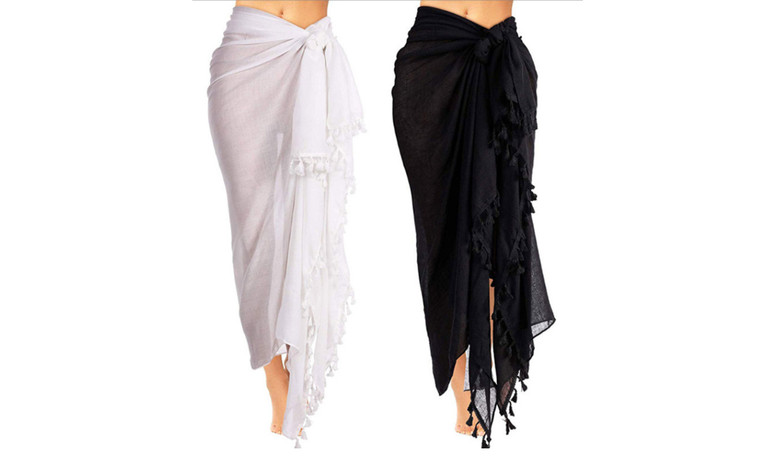 2306 NEW 2PC Long Beach Vacation Tassel Shawl Half Wrapped Skirt 7486LA