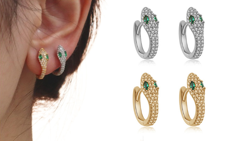 2307 NEW S925 Silver Personalized Snake shaped Earrings with Zircon Earrings 7498LA