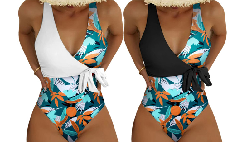 2307 NEW Printed contrast chest strap One-piece swimsuit 7512LA