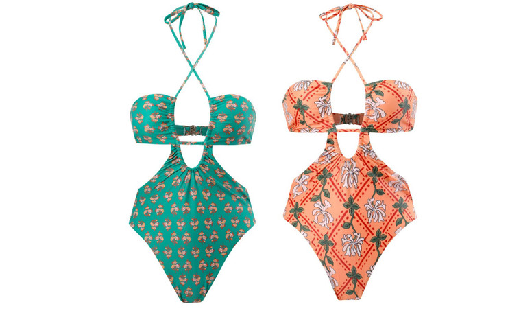 2307 NEW Moroccan printed swimsuit with pleated neck One-piece swimsuit 7515LA
