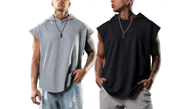 2307 NEW Men's Fitness Solid Tank Top Pullover Hooded Vest 7381LA