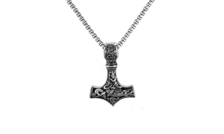 2307 NEW Titanium Steel Thor Hammer Stainless Steel Viking Odin Pendant Necklace 7523LA