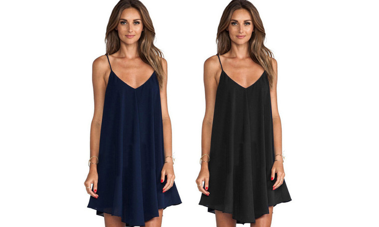 2307 NEW Solid chiffon dress sexy loose suspender skirt 7565LA