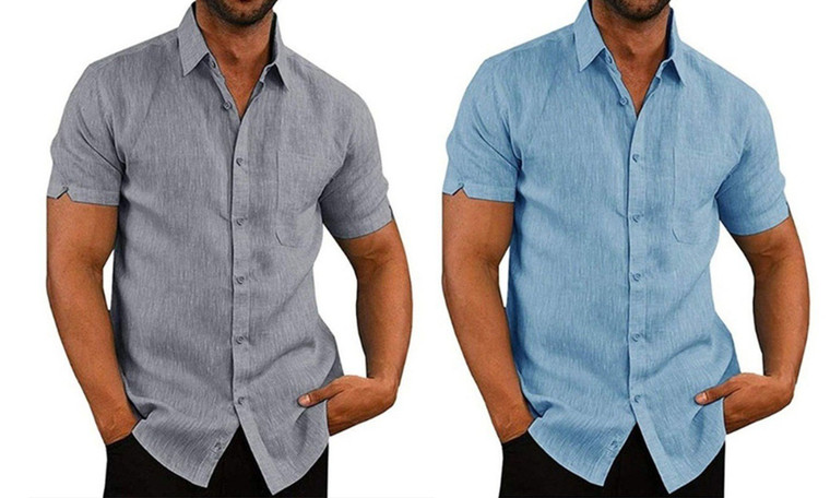 2307 NEW Summer Polo Collar Solid Short Sleeve Button Men's Shirt Men's Clothing 7579LA