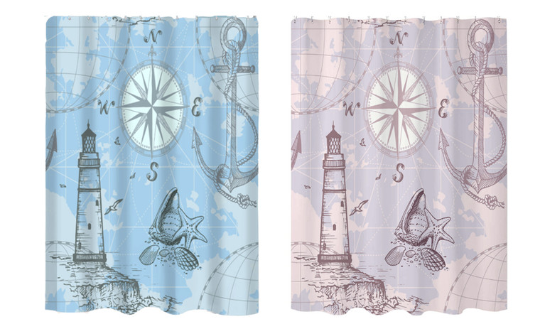 2307 NEW 3D digital navigation lighthouse, anchor printing, bathroom shower curtain 7584LA