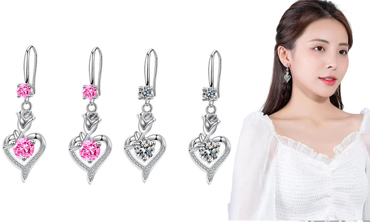 2307 NEW Rose Blossom Earrings Medium and Short Love Earhook Zircon 7588LA