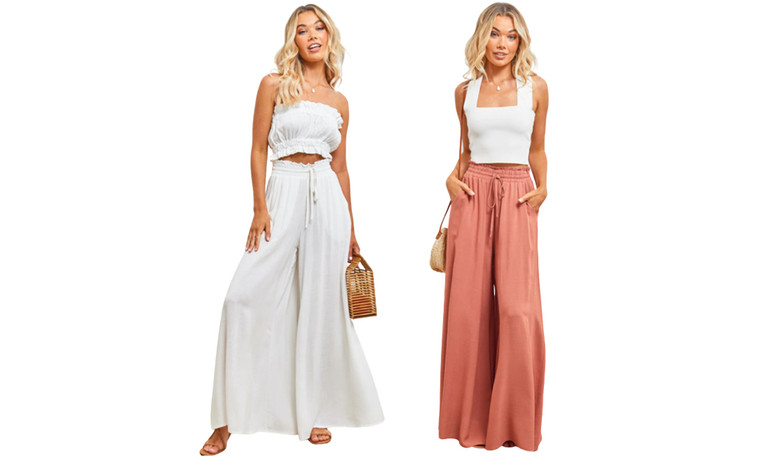 2307 NEW Women's wide leg pants with elastic waistband wide leg high waist long skirt pants 7598LA