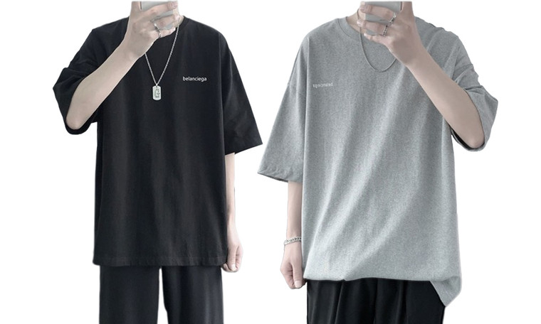 2307 NEW Solid color short sleeved T-shirt for men with loose quarter sleeves 7803LA