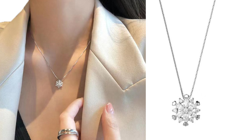 2308 NEW Sparkling Diamond Snow Flower Necklace Female Clavicle Chain 7847LA