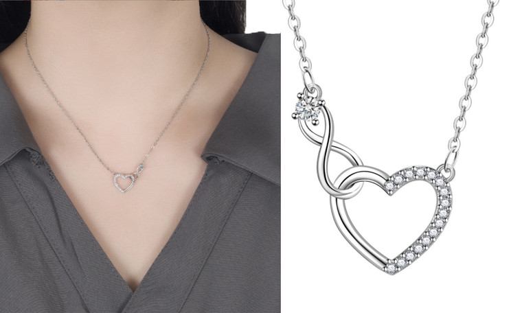 2308 NEW Infinite Ring Heart Zircon Heart Pendant Necklace 7848LA