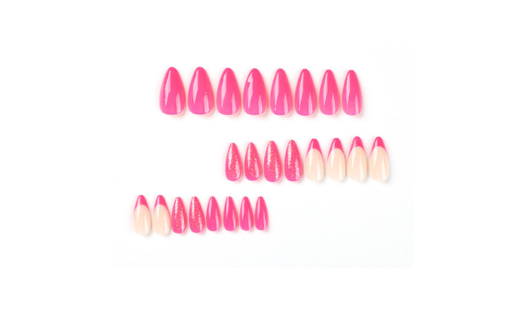 2308 NEW 24PC Wearing Nail Plate French Edge Shining Pink Rose Red Nail Wearing 7855LA