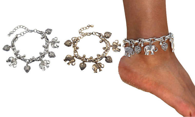 2308 NEW Vintage carved elephant heart anklet 7861LA