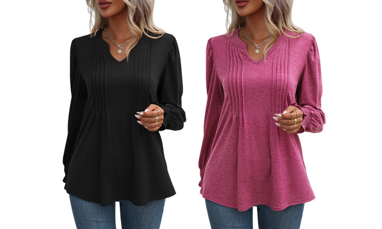 2308 NEW Women's solid color casual top bubble sleeved long sleeved T-shirt 7889LA