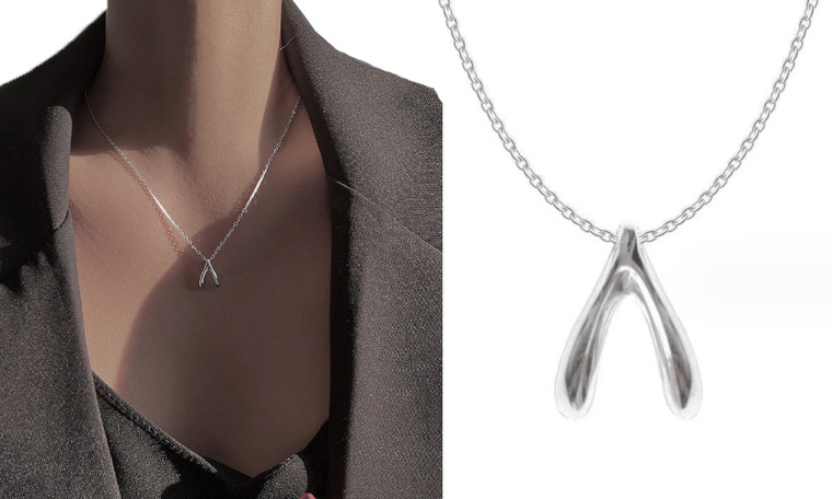 2308 NEW Simple Wishing Bone Necklace Women's Versatile Collar Chain 7896LA