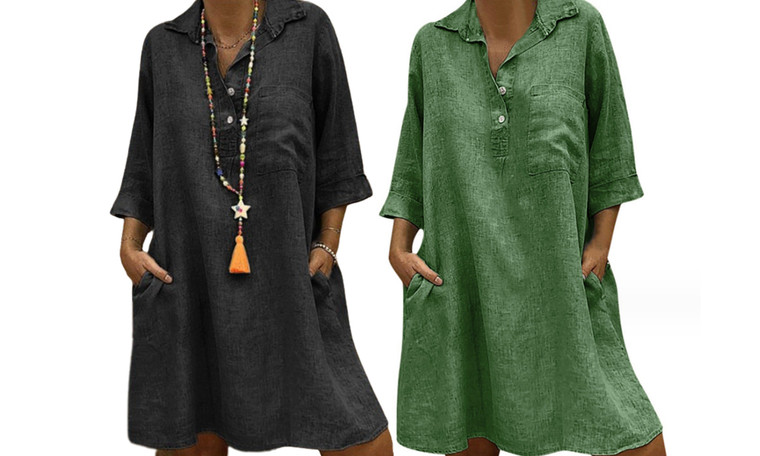 2308 NEW Women's Large 7/4 Sleeve Shirt Collar Dress 7904LA