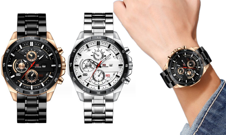 2308 NEW Men's waterproof color matching three eye watch, stainless steel strap watch 7946LA