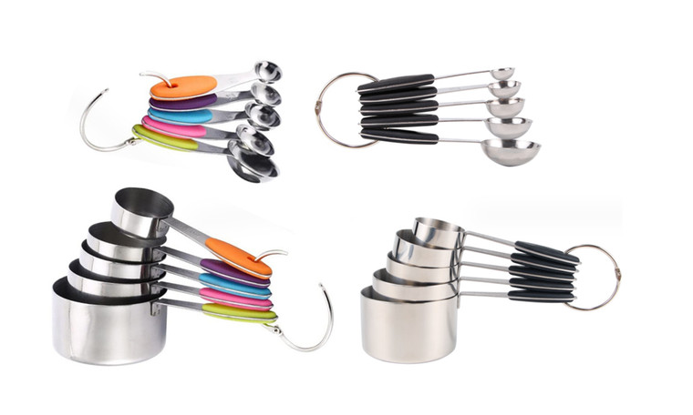 2308 NEW 10PC stainless steel graduated silicone handle measuring cup and spoon set 7965