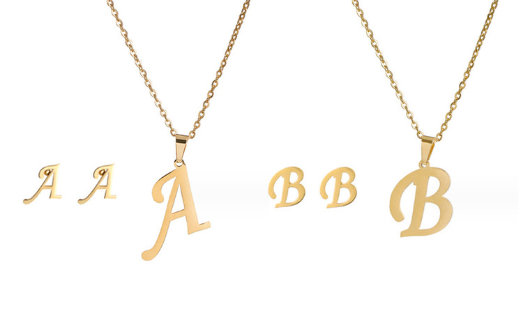 2308 NEW Stainless Steel Pendant English Letter Necklace Earnail Set 7981LA