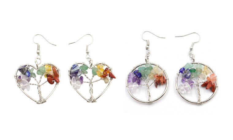 2309 NEW Natural Crystal Irregular Broken Stone Colorful Tree Life Tree Earrings, Earrings, Heart shaped Earrings 8115 la