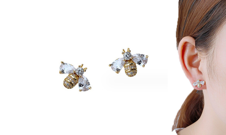 2309 NEW Light luxury micro inlaid zircon cute little bee earrings  8120la