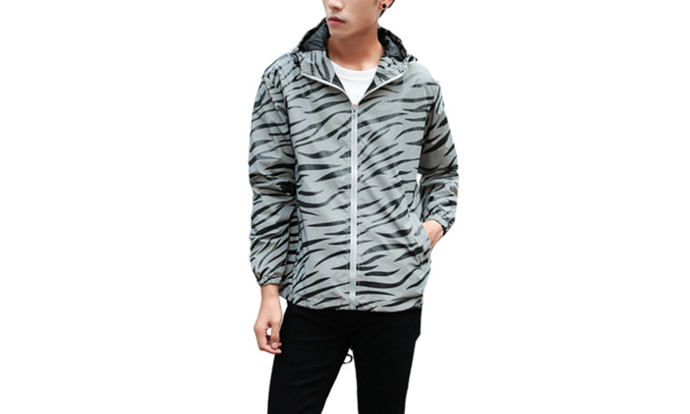 2309 NEW Reflective striped trendy men's and women's casual double layer trench coat 8123La