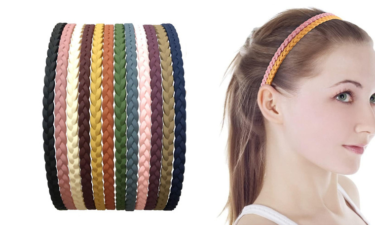 2309 NEW 12pc matte narrow edge braided women's and girls' hair hoop 8128La