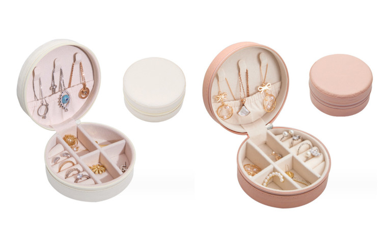 2309 NEW Portable circular packaging box, jewelry box, zipper, jewelry ring, earring, necklace, jewelry storage box 8162