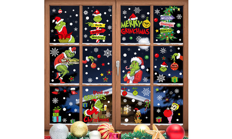 NEW  2309 154 PCS Grinch Merry PVC Christmas Window Stickers 8011