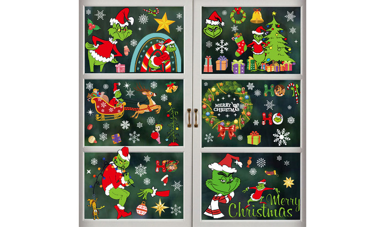 NEW  2309 116 PCS Grinch Merry PVC Christmas Window Stickers 8012