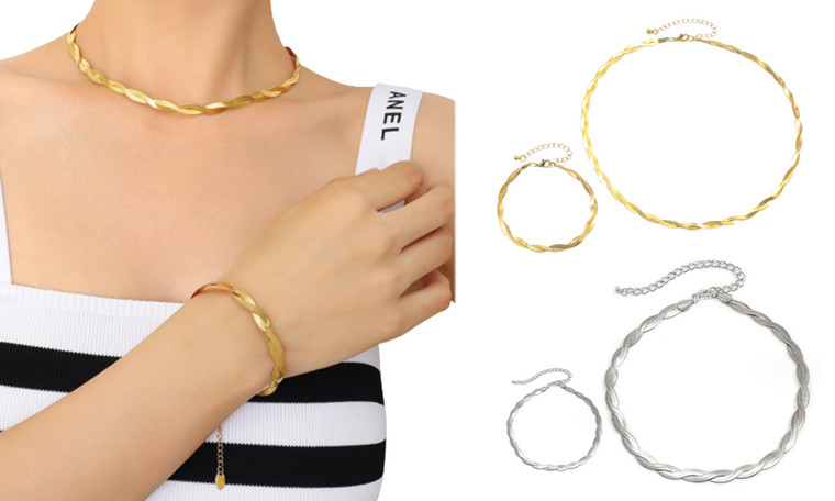 2309 NEW Double layer snake bone chain necklace bracelet set 8169la