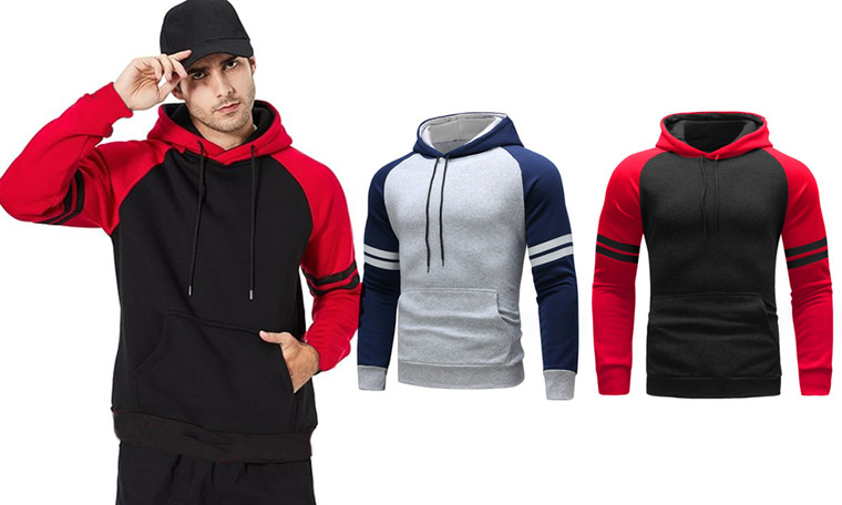 2309 NEW Autumn and Winter Men's Contrast Stripe Sweater Drawstring Pullover Hooded Sweater 8209 la