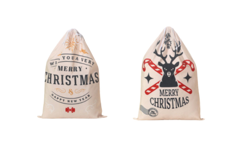 2310 NEW 2PC Christmas Canvas Bag Closing Gift Bag Backpocket 8247la