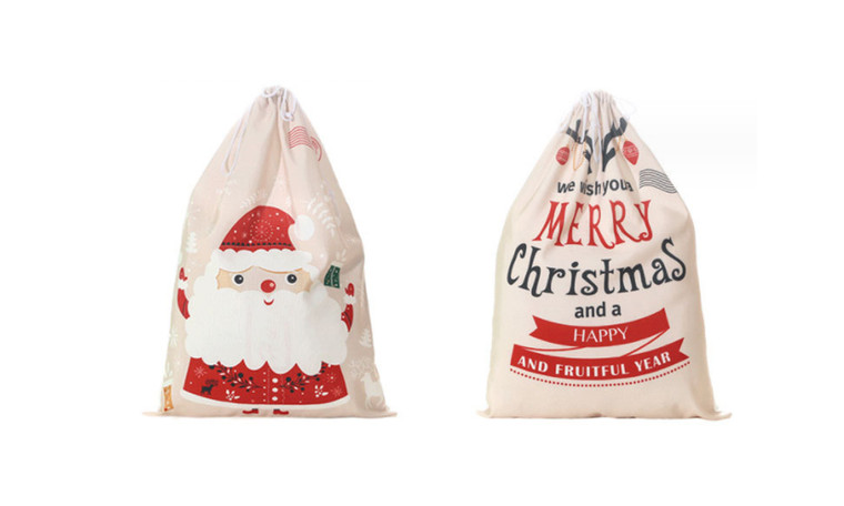 2310 NEW 2PC Canvas Christmas Bag Santa Claus Backpack Print Closure Gift Bag Christmas Backpack 8248la