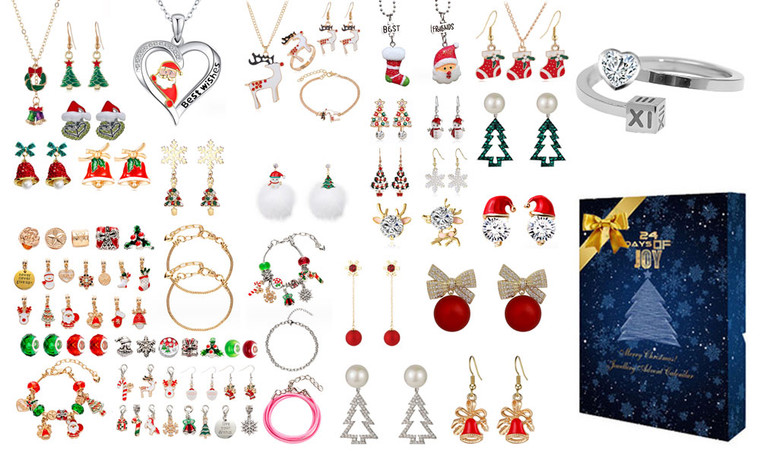 2310  NEW Christmas Premium Aurelis Crystal  elements  LOVE Ring Jewellery 24-day Calendar 7628