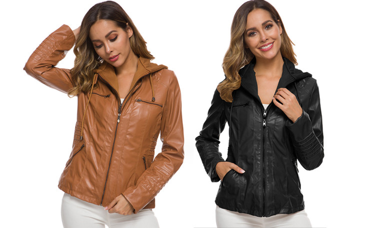 2310 NEW Autumn/Winter Fashion Women's Jacket Polo Collar Solid Zipper Leather Coat Large Short Coat 8264