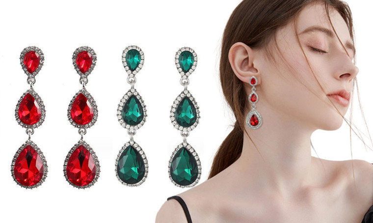 2311 NEW Long water drop gemstone earrings, feminine style earrings with diamond embellishments, geometric crystal earrings  8295LA