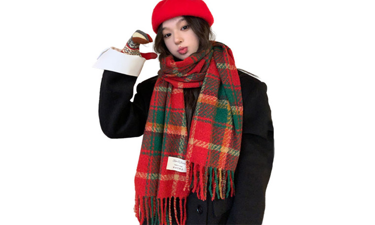 2311 NEW Christmas red tassel plaid scarf for women's autumn and winter warmth, thickened shawl 8312LA