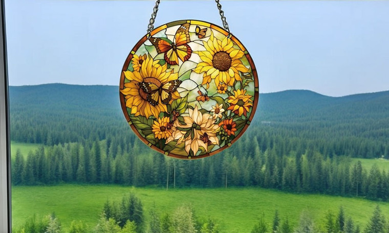 2402 NEW Colorful circular butterfly sunflower home decoration with acrylic material decoration 8363LA