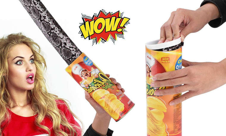 2403  Novelty April Fool's Day Gift Toy Mock Potato Chip Snake Bounce Snake Trick Potato Chip Bucket Snake 8398