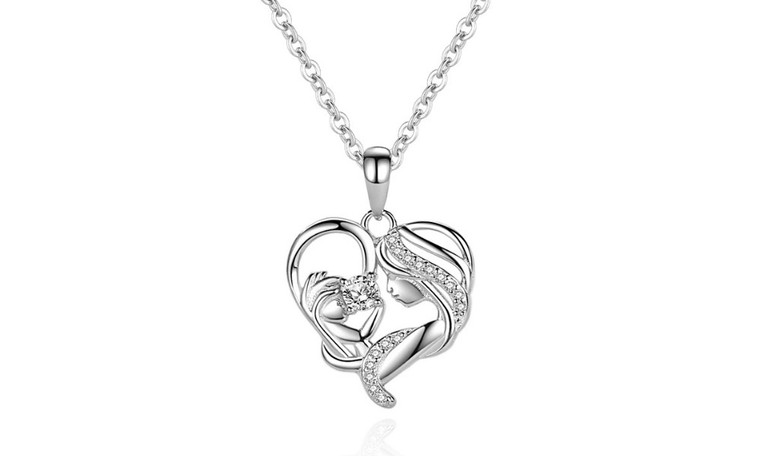 2404 Mother's Day Gift Zircon Heart Mother Baby S925 Necklace 8441LA
