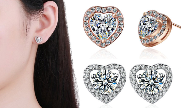 2404 Diamond studded heart-shaped zircon earrings, earrings, temperament ear accessories, earrings 8446LA