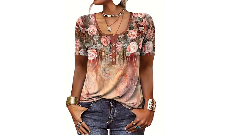 2405NEW-Short -sleeved printed national fashion T -shirt6978