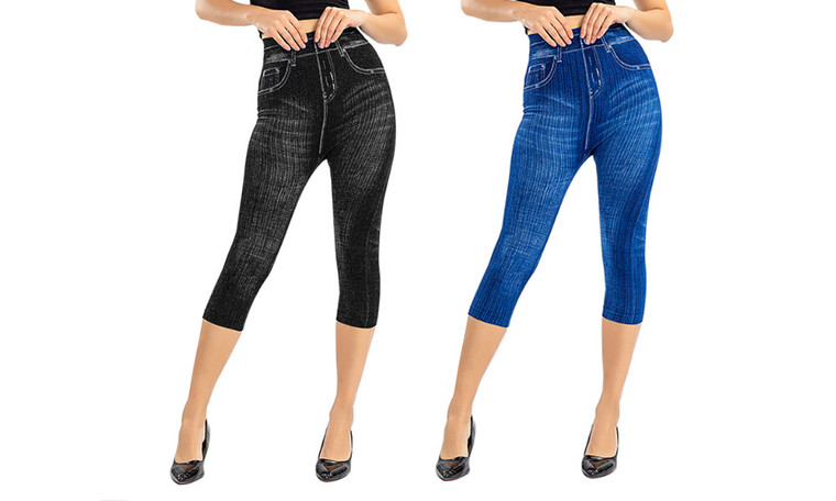 2405 NEW 2PC imitation denim bottom pants for slimming, high elasticity and cropped pants for external wear 8466LA