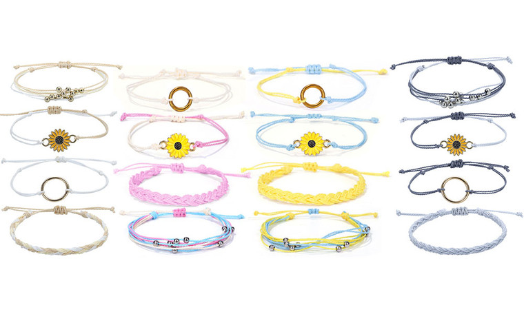 New-2406 2pcs Sunflower and Daisy Braided Rope Bracelet6996