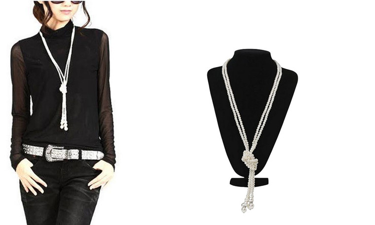 2406 NEW Versatile pearl long double layered knotted necklace sweater chain 8632LA