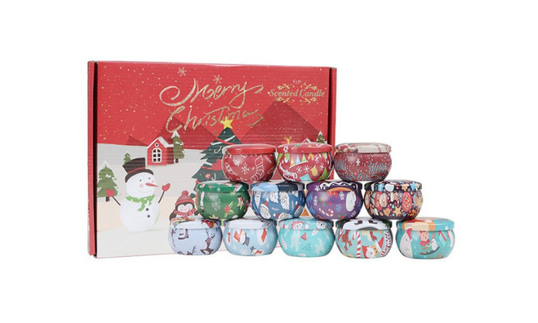 2407 NEW 12pc Christmas Aromatherapy Candle Gift Box Romantic Smokeless Incense Decoration Holiday Handheld Gift Christmas Candle Set 8816